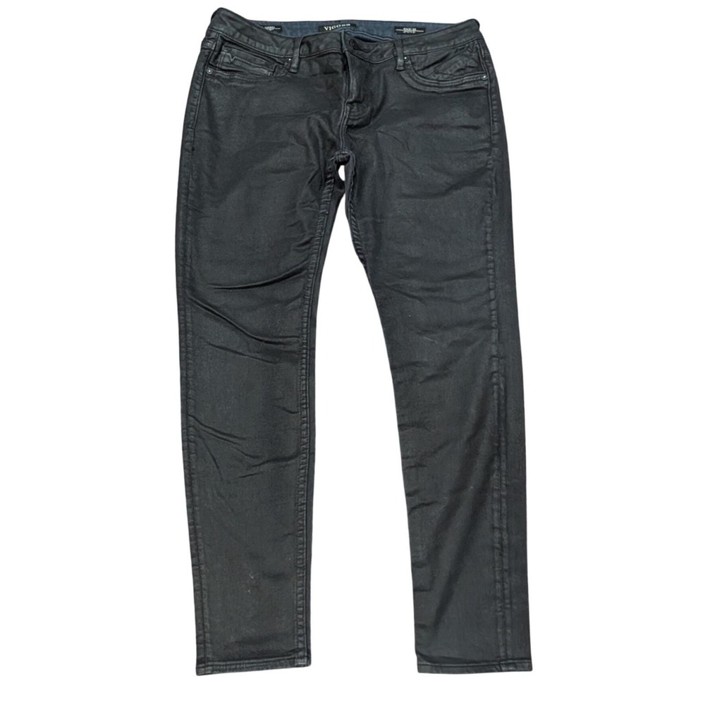 VIGOSS Jagger Super Skinny Black Coated Denim Jeans 30x31 Waxed Moto Edgy Rocker
